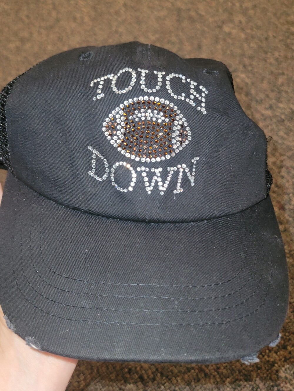 Touch Down Embellished Black Baseball Cap